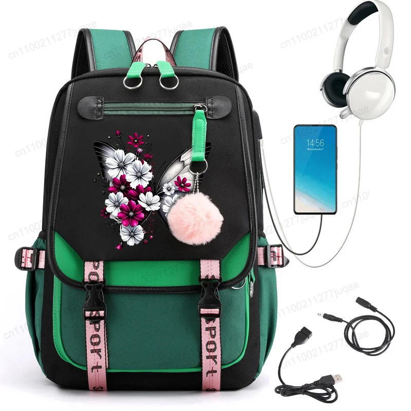 Watercolor Butterfly Flower Print Backpack for Teen Girls Boys Schoolbag Fashion Casual Travel Laptop School Bag Anime Bagpacks