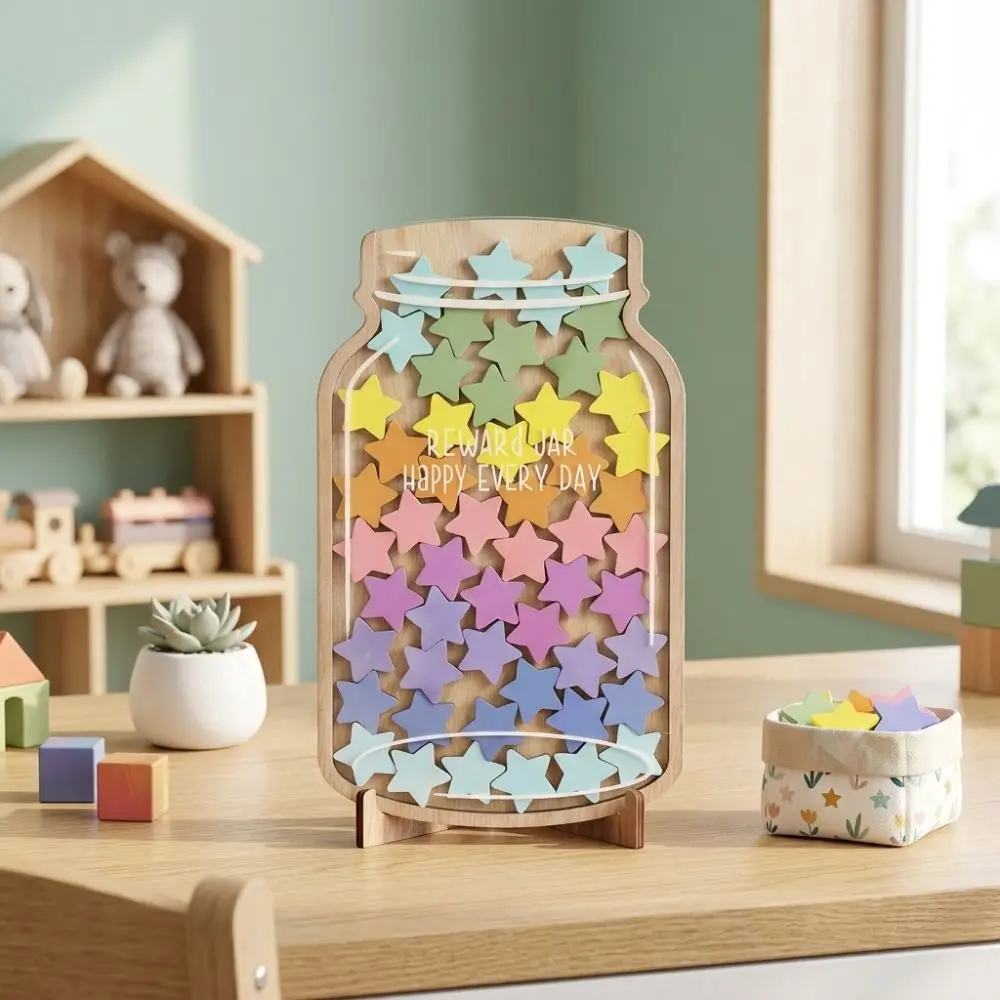 Interactive Star Reward Jars with 45 Stars Star Flower Shape Reward System Self-discipline Reward Bottle Freestanding