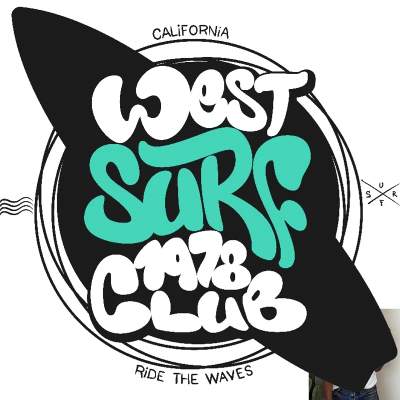 West Surf Club California Surf Theme Heat Transfer White Ink Iron - on Patch, Street Style, Suitable for T - Shirts/Canvas