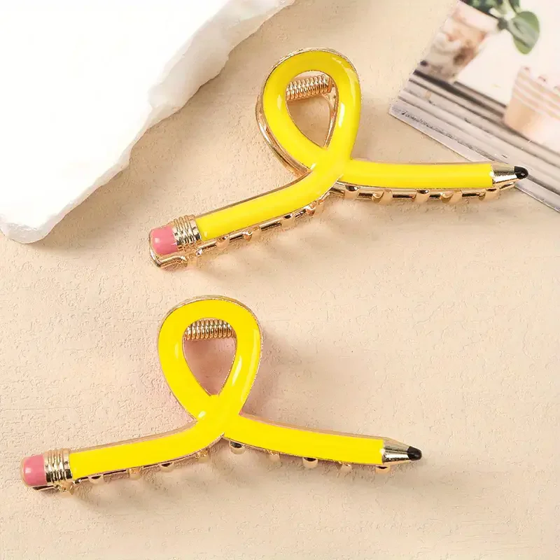 Sweet metal lemon yellow pencil clip hair clip - women's durable hair accessory, party, Teacher's Day, and birthday gifts,