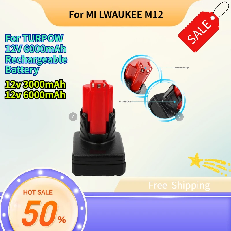 

High Quality for TURPOW 12V 6000mAh Rechargeable Battery for Milwaukee M12 XC Cordless Tools M12TLED M12TI M12SI-0