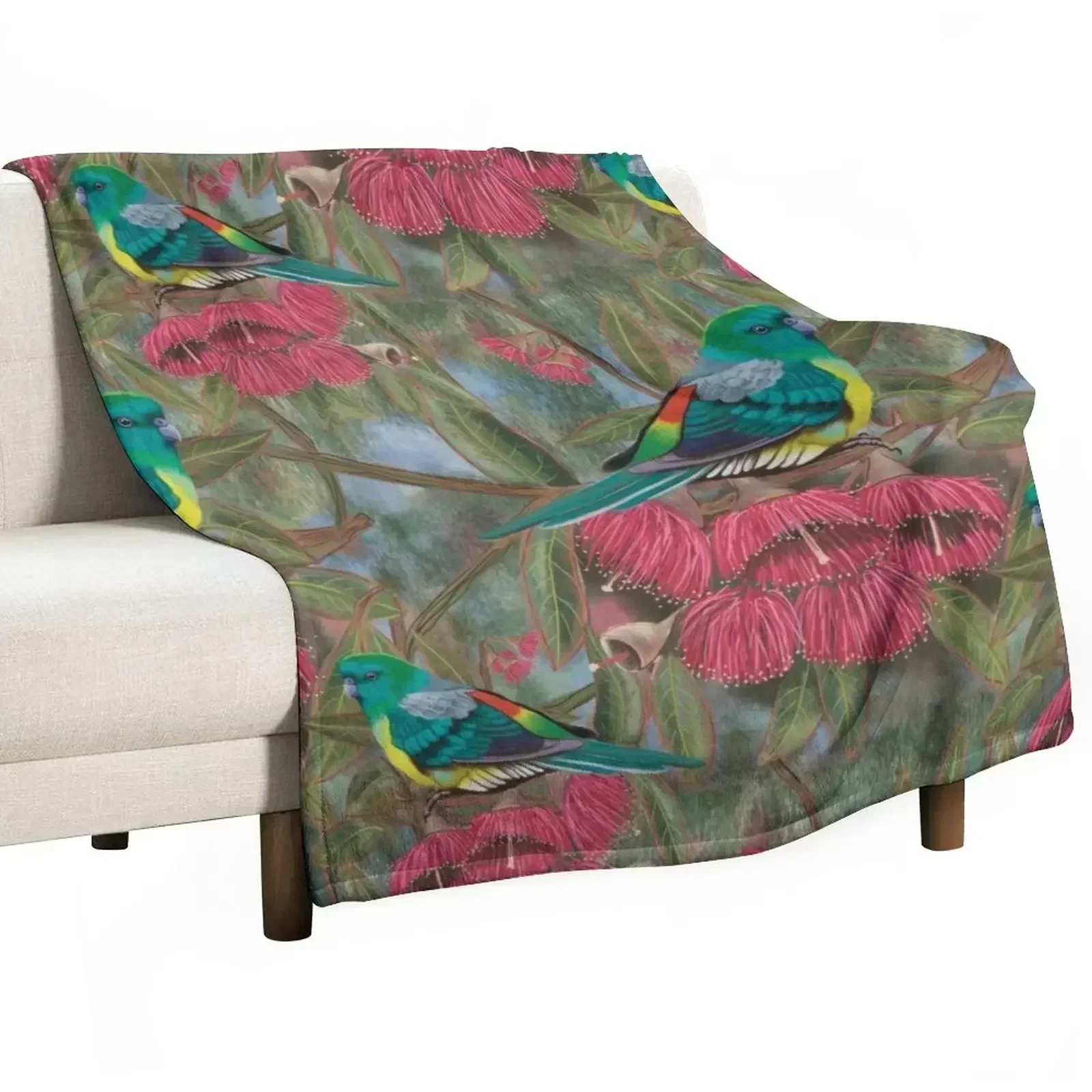 Red Rumped Parrot amongst the Gum Blossoms Throw Blanket for sofa Cute Vintage Decorative Sofas Softest Blankets