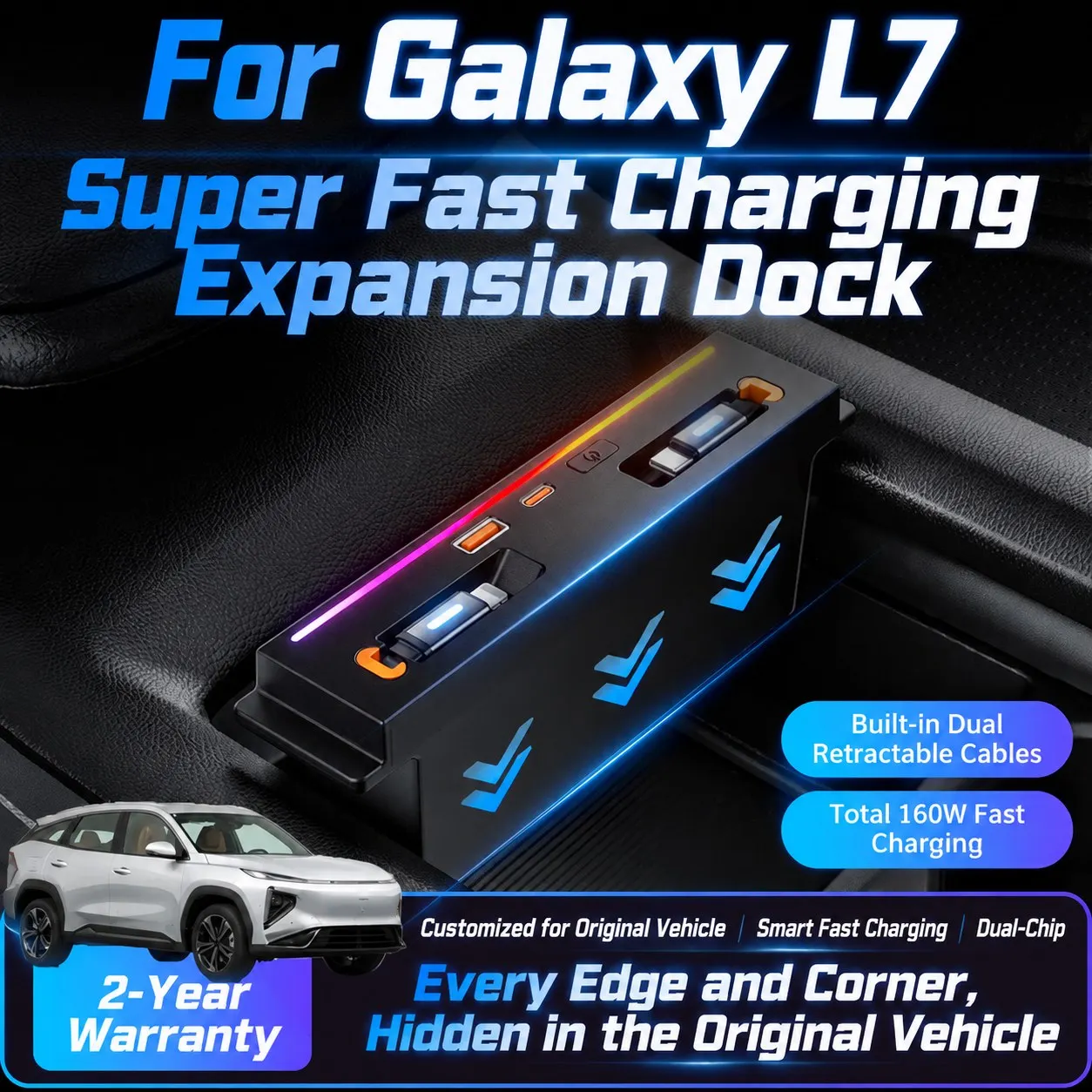 For Geely Galaxy L7 2023-2026 Car Charger Docking Station Center Console Super Fast Charging Adapter Extension Upgrade Accessory
