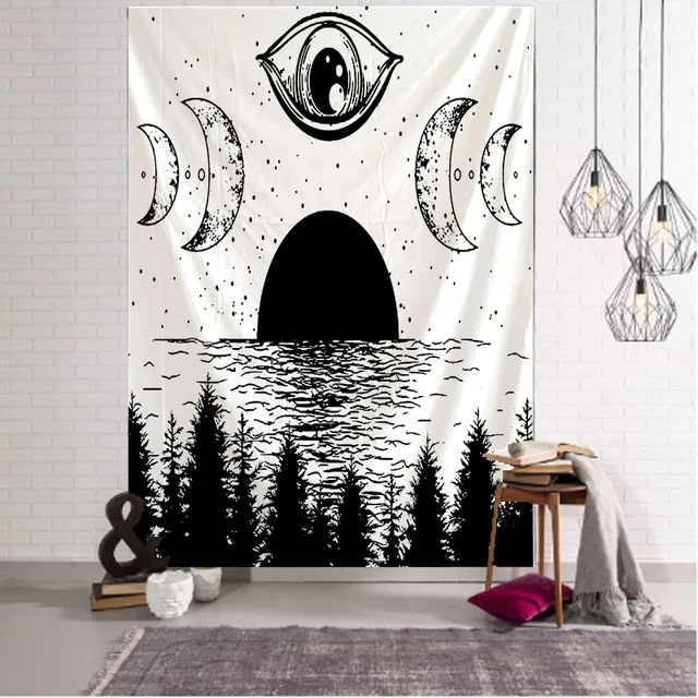 Moonlight Datura Tapestry Wall Hanging Starry Sky Fantasy Black Personality Galaxy Home Living Room Decoration