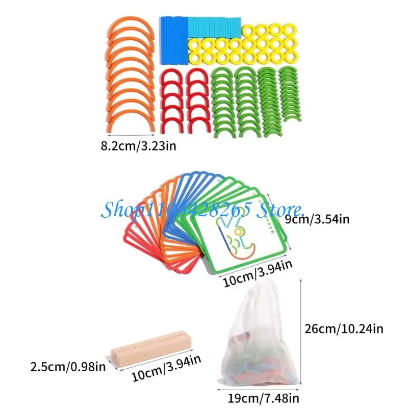 مجموعة مكعبات العصي وحلقات القوس للأطفال الصغار، لعبة ممتعة للتعرف على أشكال الألوان G2TE #6