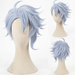 Azul Ashengrotto Cosplay Wig Light Gray Blue Short Heat Resistant Synthetic Hair Carnival Halloween Party Wigs + Wig Cap