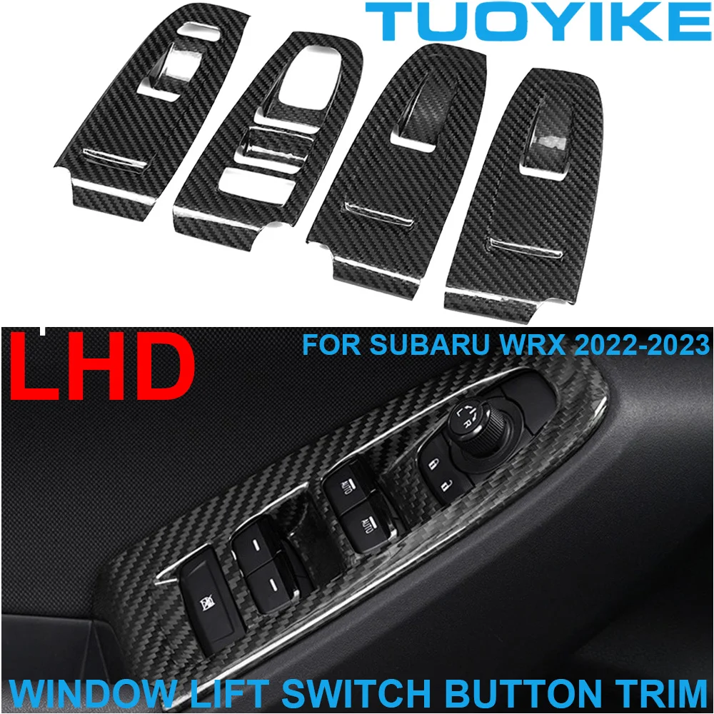 Car Real Dry Carbon Fiber Interior Window Lift Switch Button Trim Cover Frame Panel Regulator DecorationFor Subaru WRX 2022+