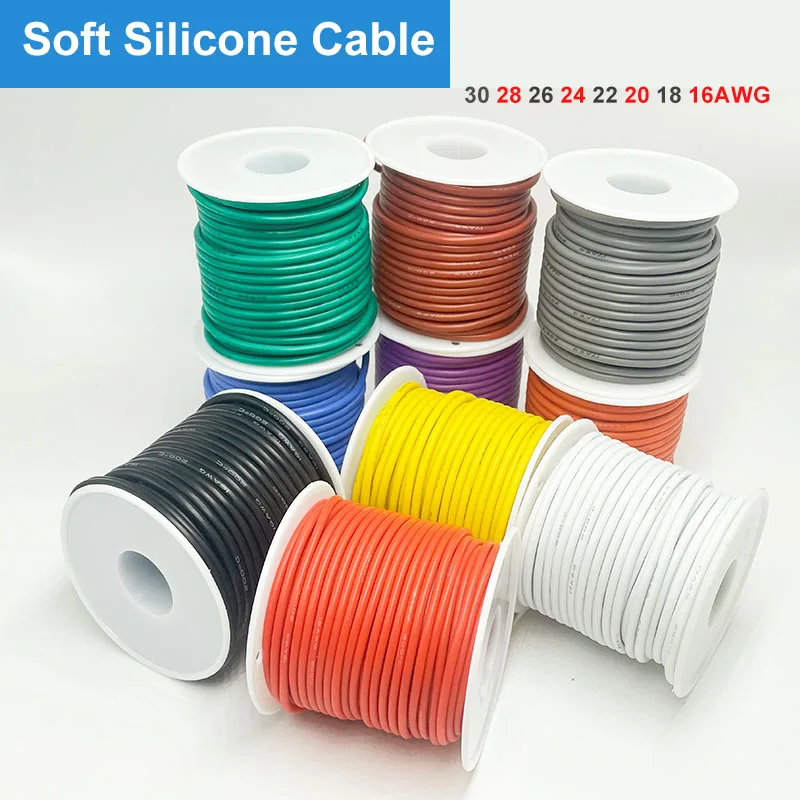 Câble de connexion en silicone souple, fil de cuivre étamé pour bricolage, automobile, câblage d'alimentation, 16AWG, 18AWG, 20 AWG, 22 AWG, 24 AWG, 26 AWG, 28AWG, 30AWG, 0.08mm