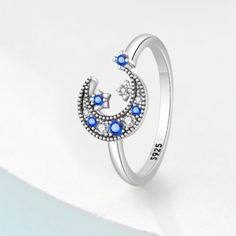 الأصلي المرأة واسعة السماء المرصعة بالنجوم التألق القمر والنجوم خواتم مجوهرات الذكرى عيد ميلاد موضة هدايا للفتيات الأم زوجة #1