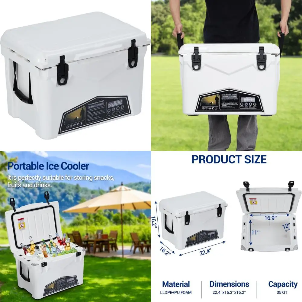 مبرد ثلج معزول بسعة 20 لترًا مع مقبض عالي التحمل للتخييم ورحلات الشاطئ، يحتفظ على الثلج لمدة 5 أيام