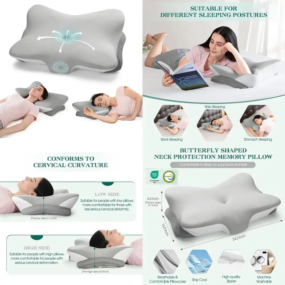 

Ergonomic Memory Foam Cervical Pillow with Cooling Cover, Adjustable Height, Orthopedic Support for Side, Back, and Stomach Slee