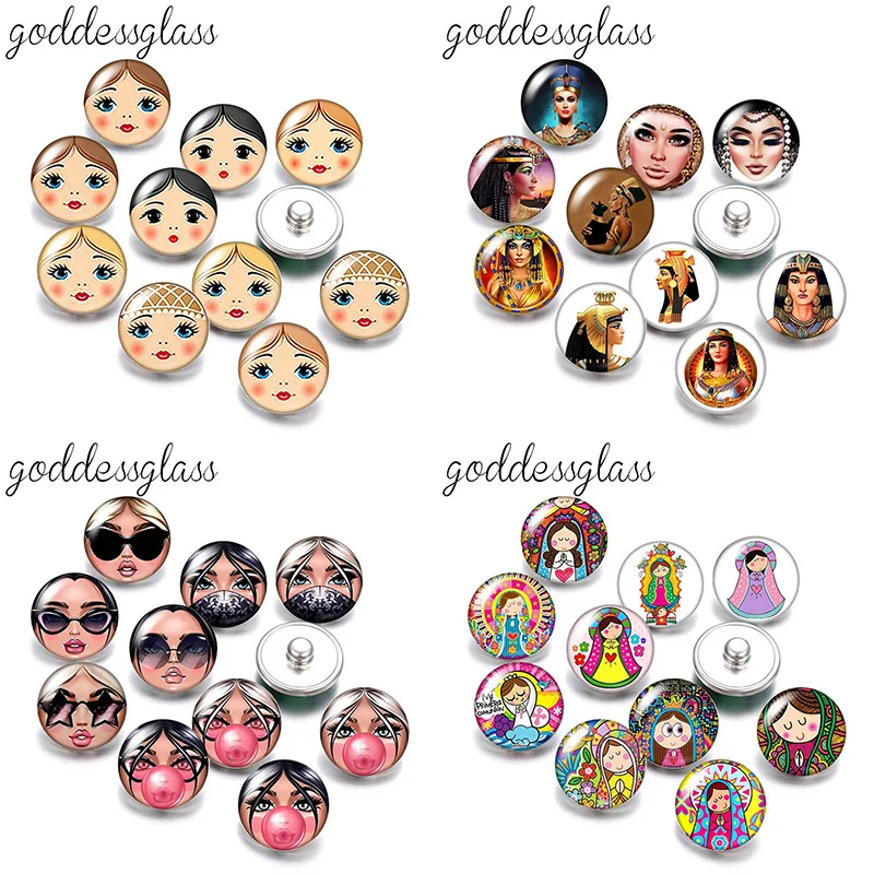 матрёшка matryoshka Russian Girl Face cute 10pcs mix Round photo 18mm/12mm snap buttons for 18mm/12mm snap jewelry DIY findings