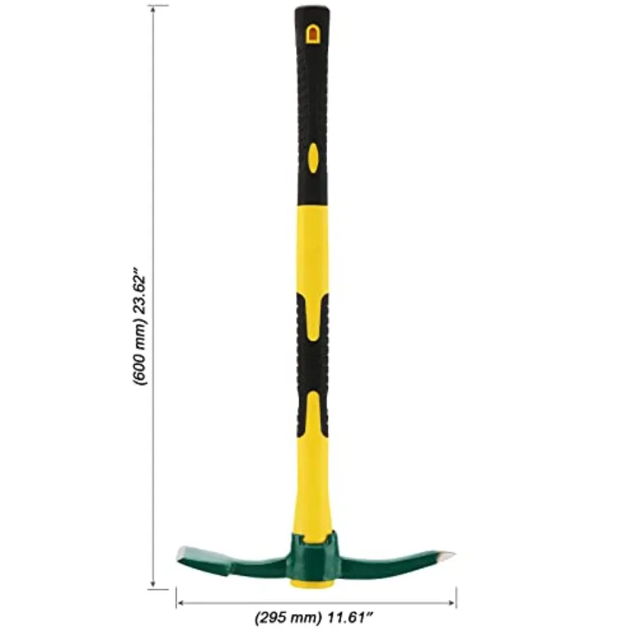 24 Inch Large Pick Mattock Hoe, Garden Pick Axe Forged Steel Weeding Mattock Hoe Tool with Fiberglass Handle for Loosening Soil