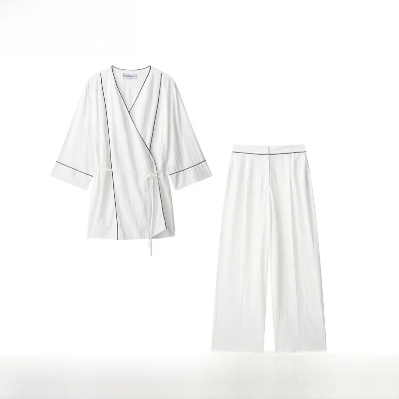 Spring Summer New Women's Fashion Double-breasted Jacket Wide Leg Pants ZR Style 8372164 8372264 Zipper Closure Mid-length Coat