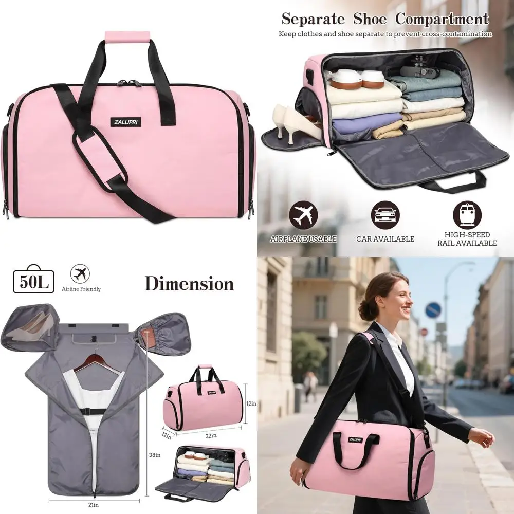 

Travel Garment Duffle Bag 45L for Weekend Trips, Wrinkle-Free, Shoe Compartment, Ideal for 2-Day Getaways