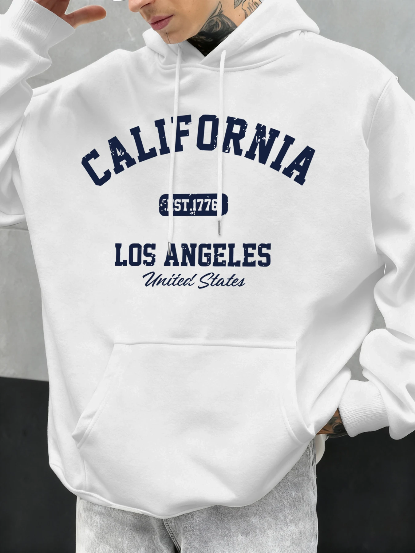 California Los Angeles Prints Männlicher Kapuzenpullover Hip Hop Mehrfarbige Hoodies Fleece Mode Pullover Übergroße Tasche Herrenkleidung