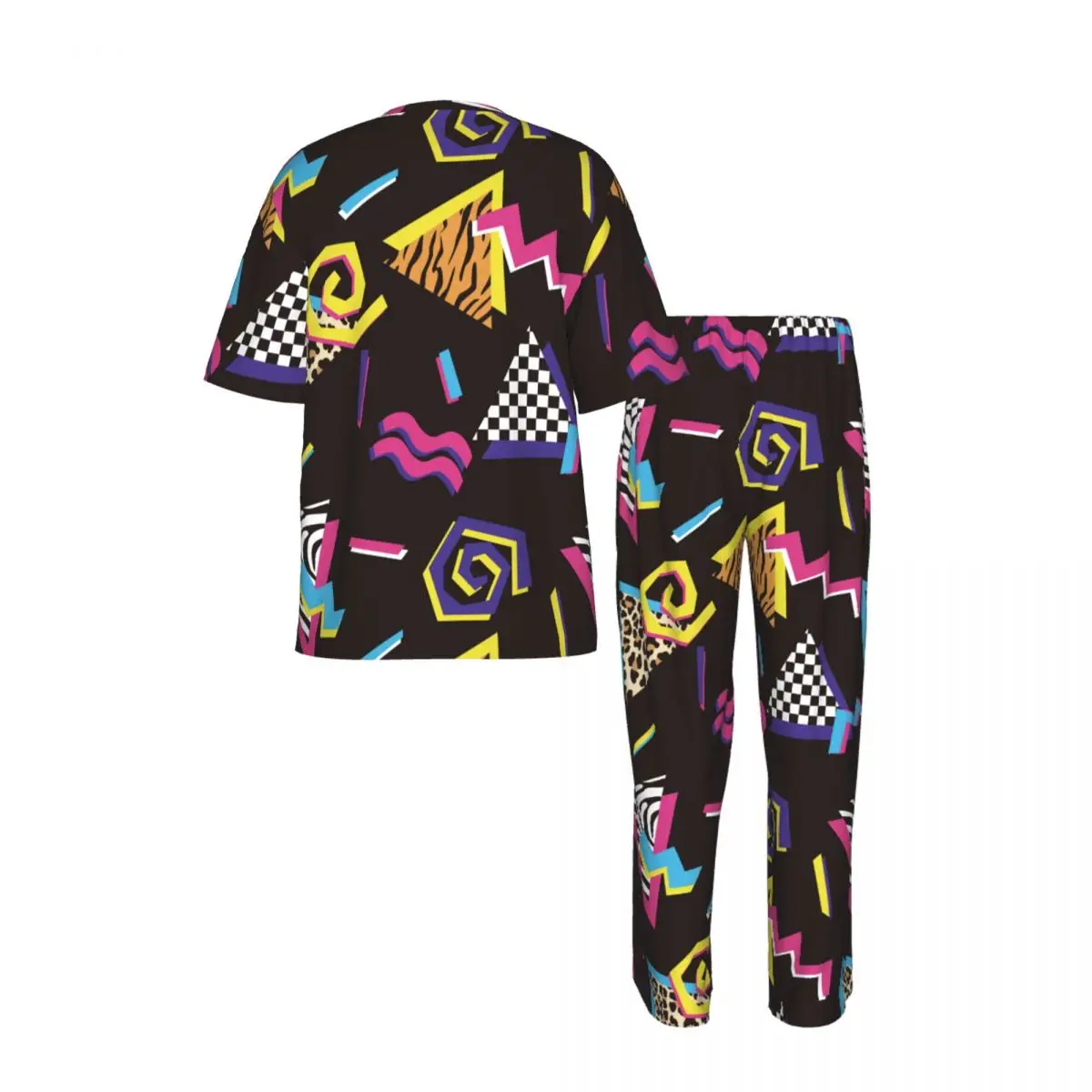 Men Pajamas Suit Short Sleeved Long Pants Abstract Shapes And Animal Prints 90'S Style Sleepwear Summer Home Clothing Set view 3