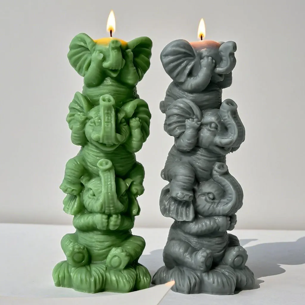 DIY Stacking Elephants Silicone Mold Handmade Soap Aroma Candle Plaster Mould Home Decoration Crafts Making Molds