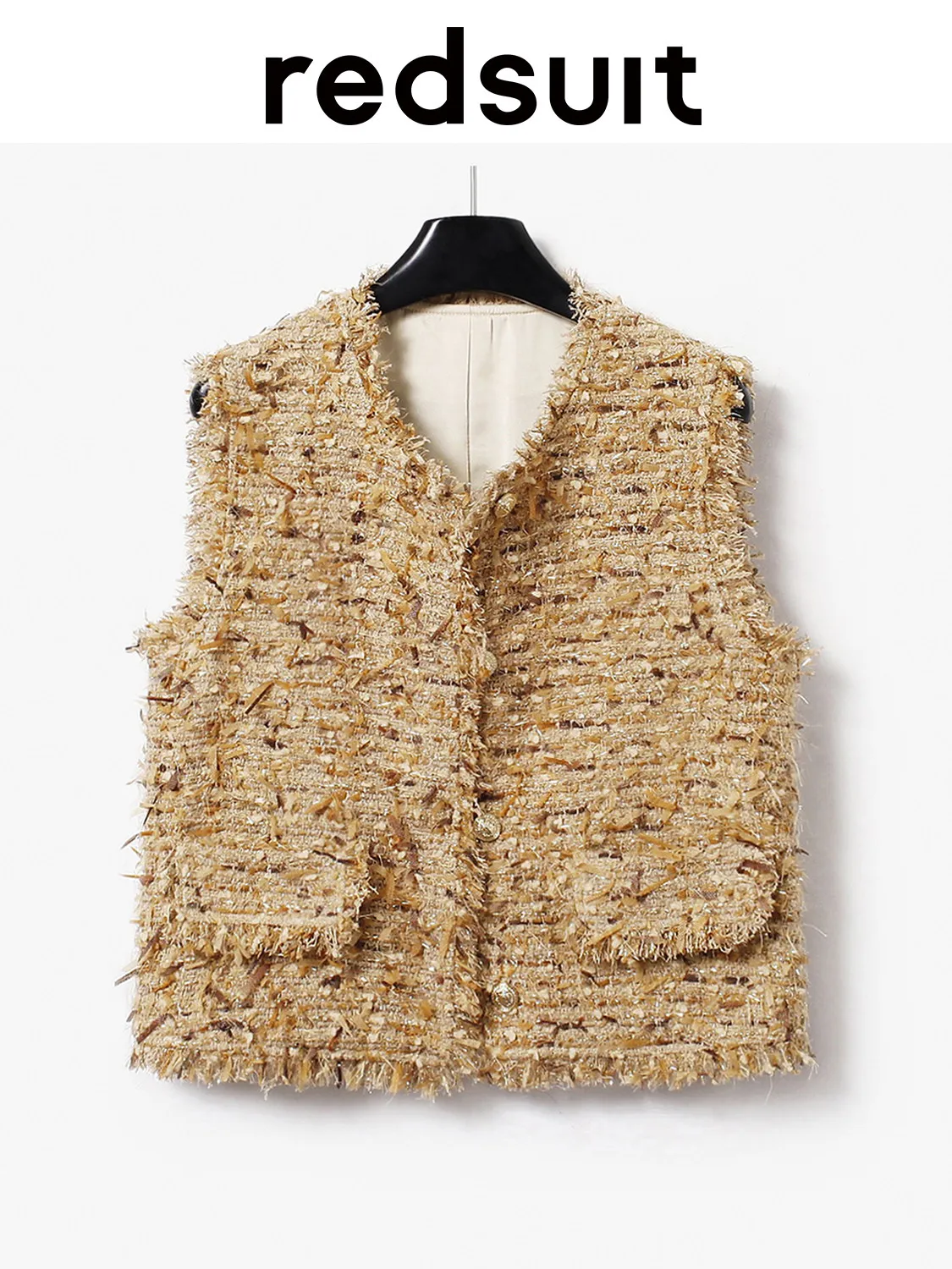New Bold tweed vest, fashionable versatile top for socialites Custom size