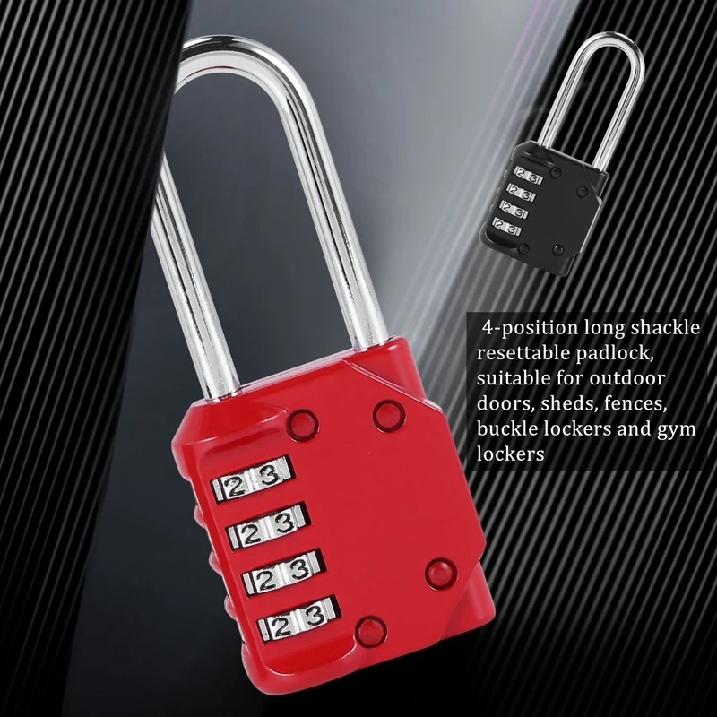 Code Padlocks, 4 Digit Long Shackle Resettable Pad Lock for Outdoor Gate, Shed, Fence, Hasp Storage, Gym Locker