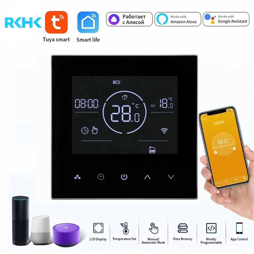 

RKHK Tuya WiFi Smart Thermostat，Electric Heating Water Gas Boiler Temperature Controller Works With Google Home Alexa and Alice