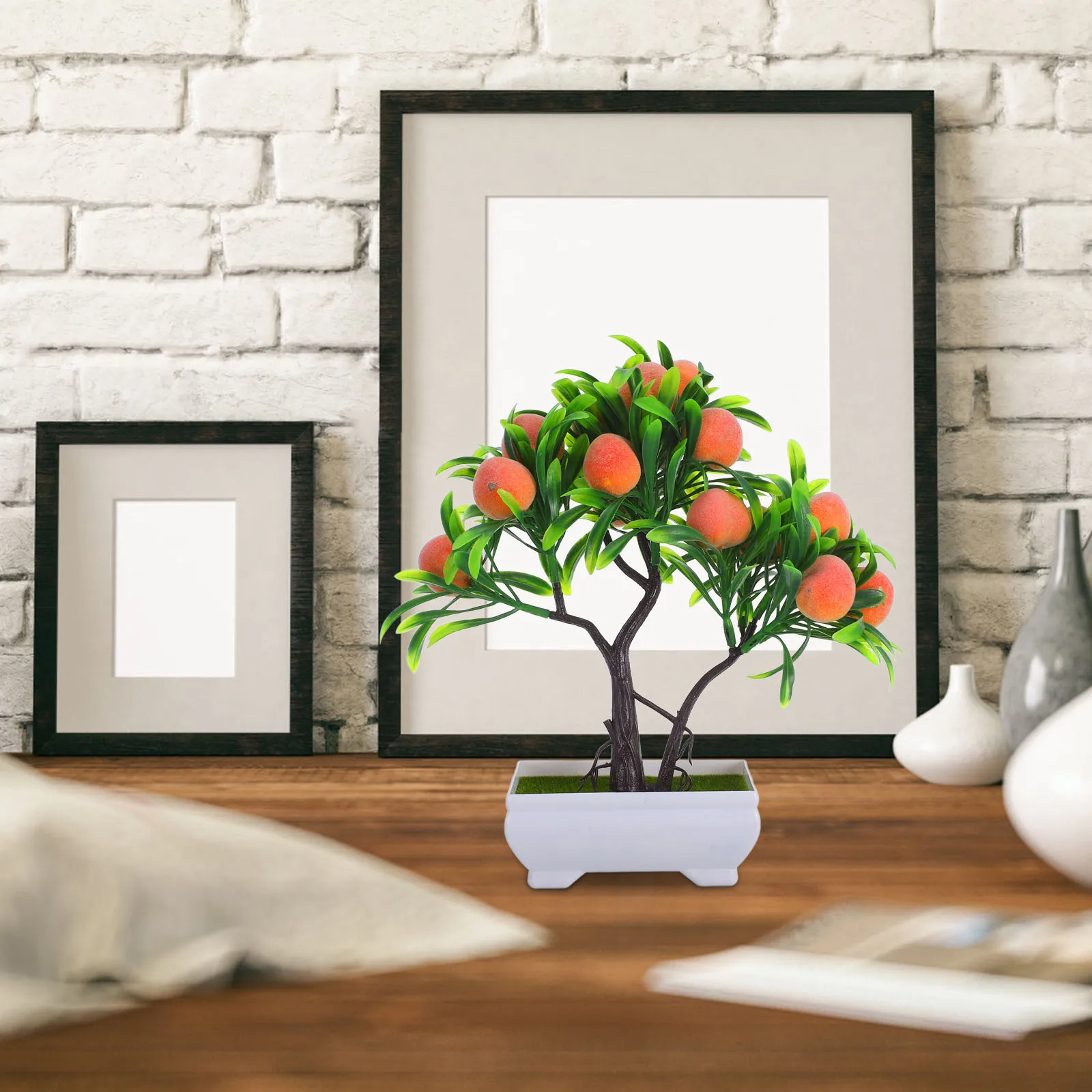 

Potted Artificial Peach Tree Bonsai Decor Realistic Fake Plant for Home Office Desk Indoor Decorative Arrangement