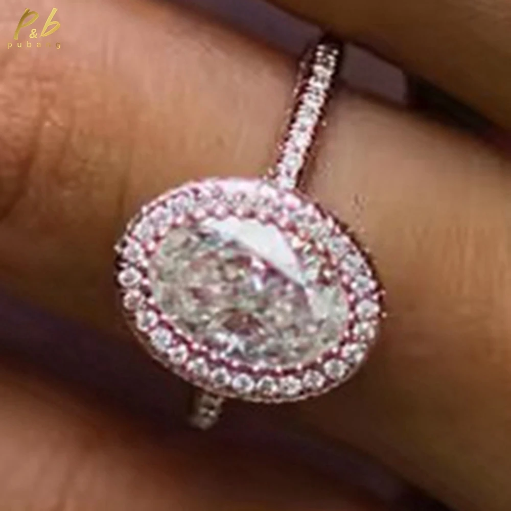 

PuBang 5.5 Carat Real Moissanite Diamond Ring Modern White Crushed Ice Hybrid Oval Cut 14k Rose Gold Romantic Fine Jewelry Gifts