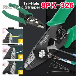 Alicates Pelacables de fibra con abrazadera Pro 8PK-326 Pelacables de fibra óptica de tres agujeros 8PK-326 Pelacables de fibra FTTH
