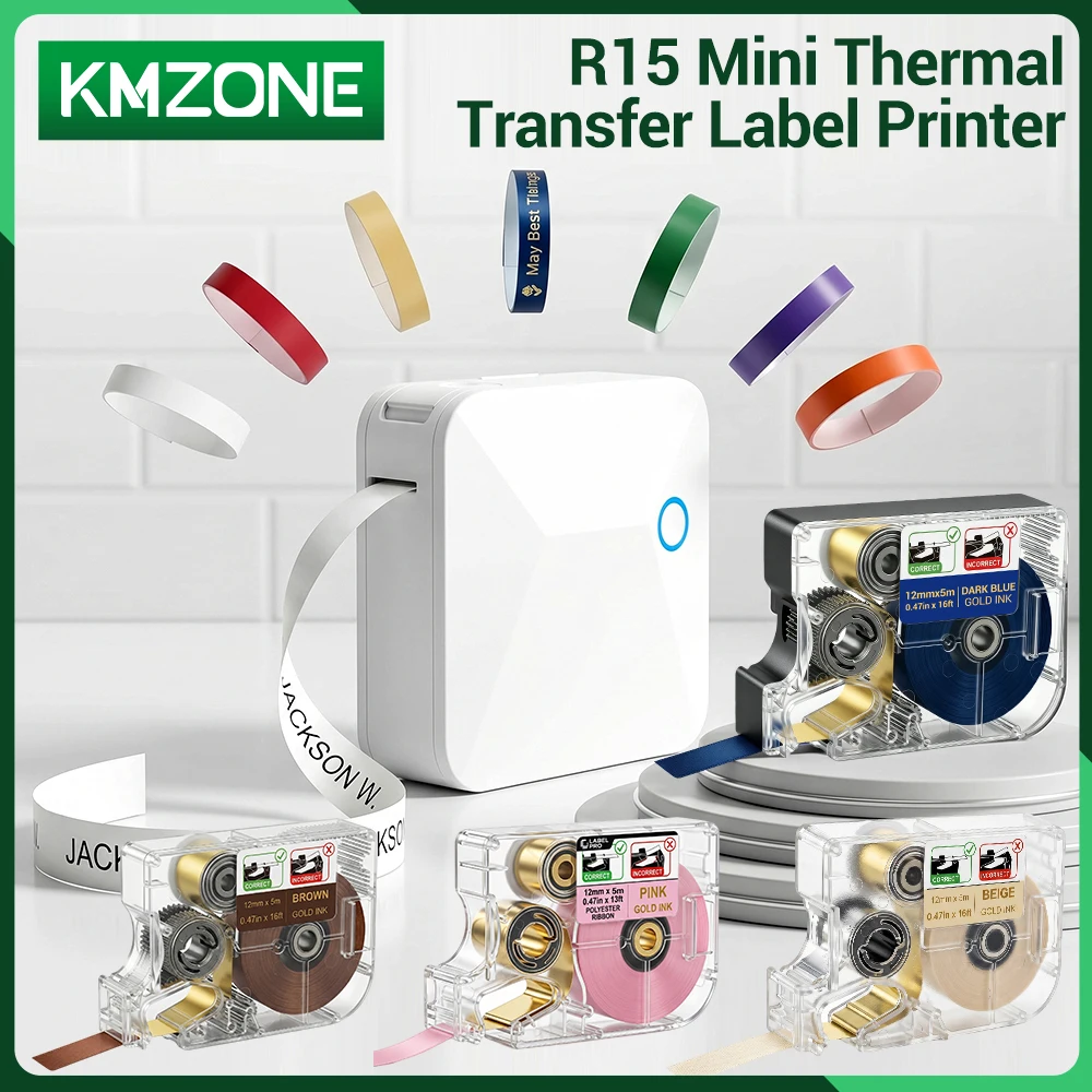 Marklife R15 Mini Thermal Transfer Label Sticker Printer Maker With Ribbon PET Papers POLYESTER RIBBON For Cable Cosmetics as N1