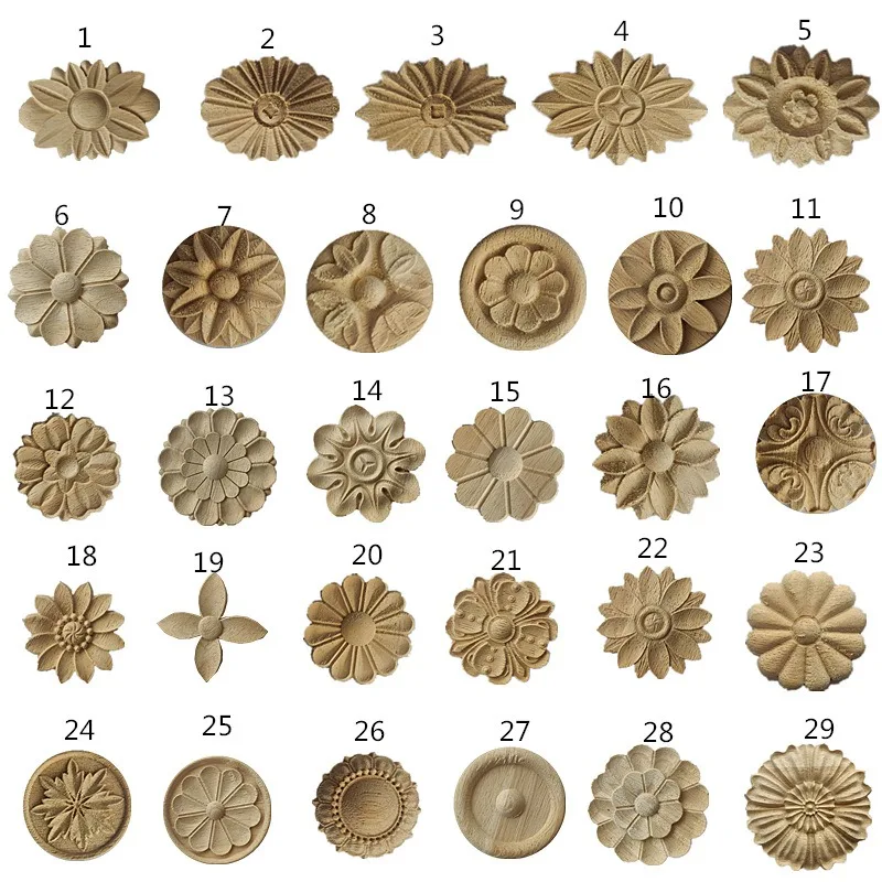 1pcsWood Floral Appliques for Furniture Antique Onlays Moulding Home Decor Carving Decoration Wall Wood Decal Vintage Figurines