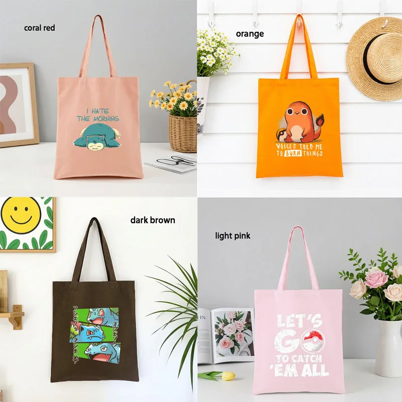 

Multiple Styles Ins Pokemon Anime Pikachu Canvas Bag Kawaii Bulbasaur Snorlax Large Capacity Shoulder Bag Girl Commute Bag