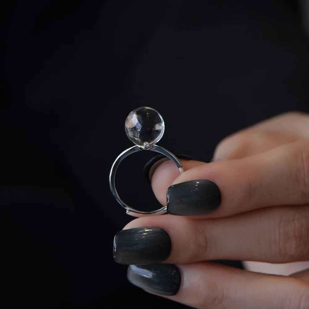 

1 Pc Natural Clear Clean Rock Quartz Sphere Ring 925 Sterling Silver Reiki Healing Stone Jewelry Gift For Women