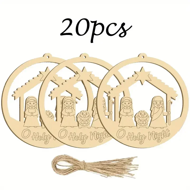 2026new model jesus birth wood pendant vintage nativity scene hanging ornaments craft for christmas indoor outdoor decorations