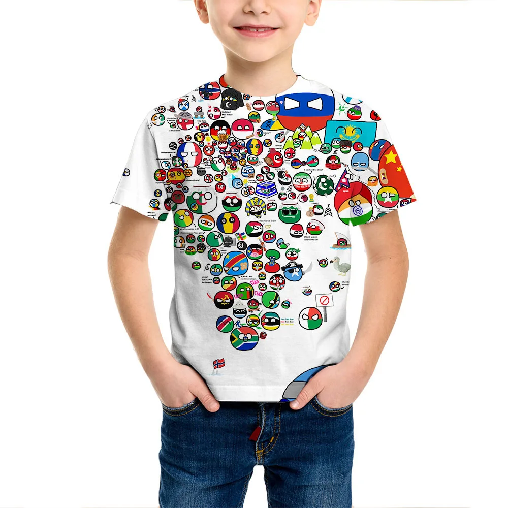 Countryball Polandballs Funny 3D Print Summer Kids T-Shirt Casual O-Neck T-Shirt Oversized Pullover Fashion Children's Clothing