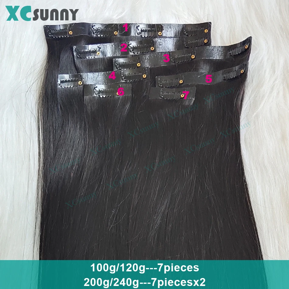 Seamless Straight Clip Ins Human Hair PU Clip In Hair Extensions Human Hair Double Drawn Skin Weft Clip In For Women 100g-240g