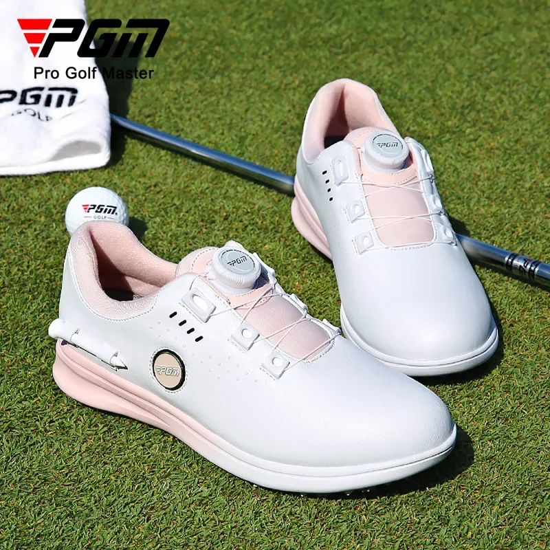 PGM golf shoes for women, twist buckle style/shoelace style, waterproof microfiber anti-slip spikes