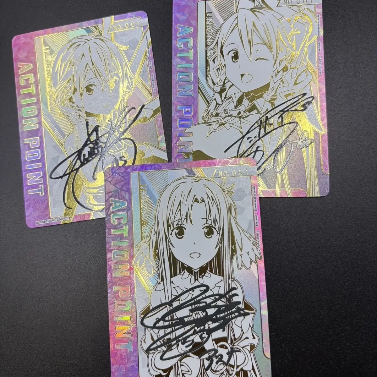 Union Arena Sword Art Online DIY Tarjeta Coleccionable de Juego con Sello de Bobina Dorada, Etiqueta Dorada AP, Colorida y Brillante, Asuna Leafa Sinon, Juguetes