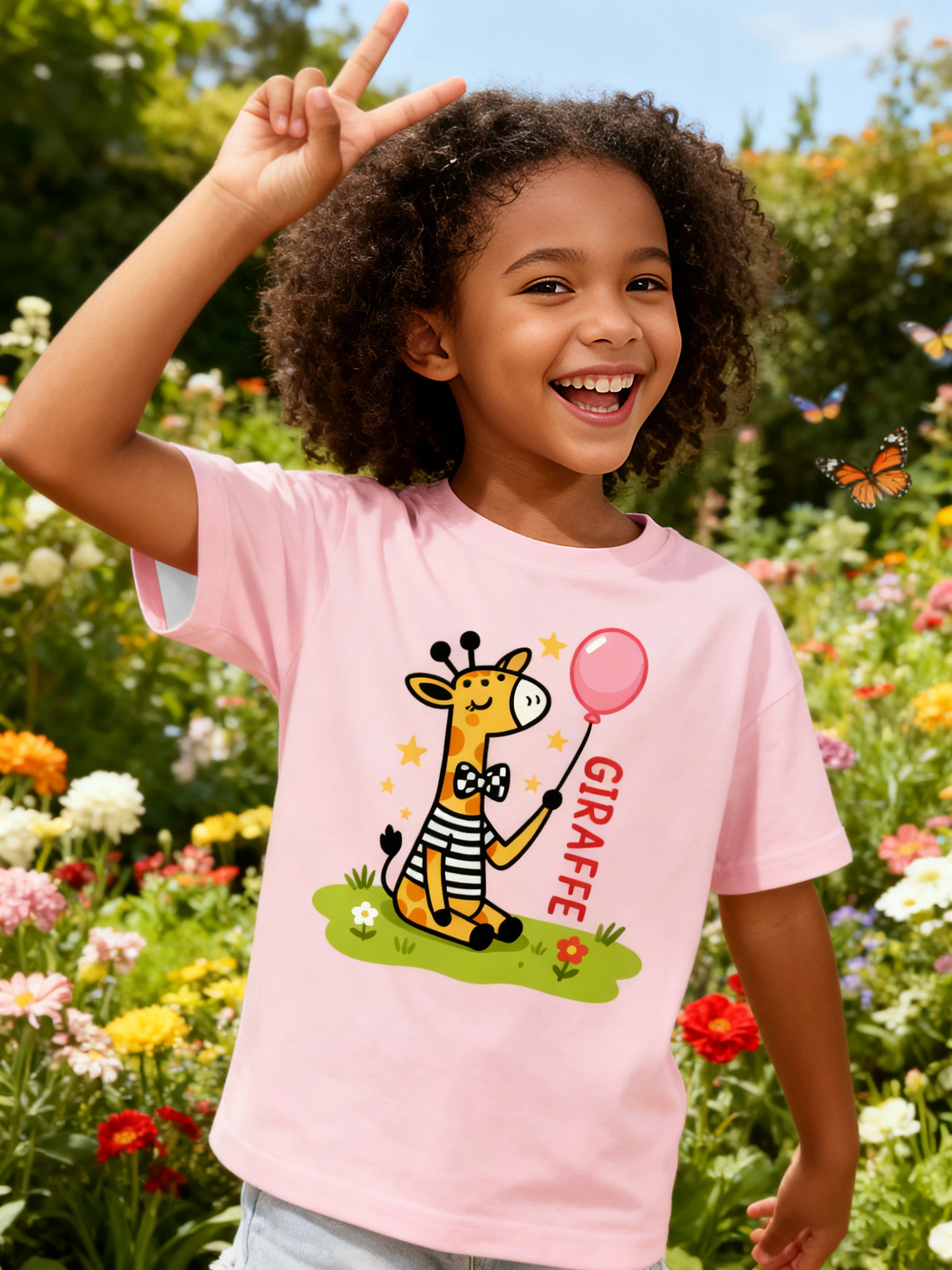 

Super Cute Giraffe Cartoon Kids T-Shirt A great companion for everyday cuteness