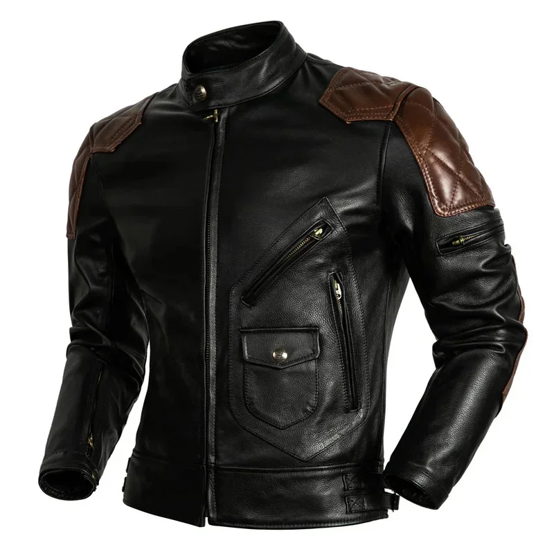 Men's Motorcycle Leather Jackets Cowhide Jacket Men Natural Genuine Clothes Classical Biker Clothing Mens Coat