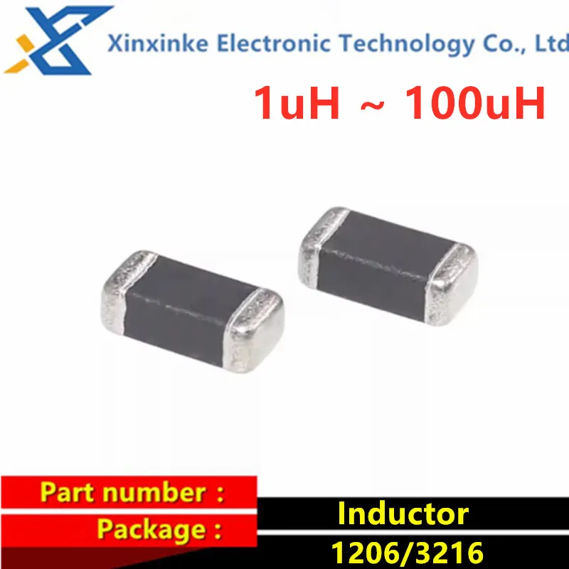 

50PCS 1206 3216 SMD Fixed Inductance 1uH 2.2/4.7/6.8/10/15/22/27/33/47/68/100UH Low High Frequency Inductor 1.5UH 3.9UH 56UH