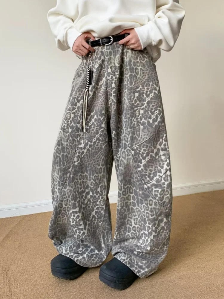 2025 Ropa Y2K Streetwear Leopard Baggy Jeans Pants For Men 90S Vintage Clothes Wide Leg Straight Long Trousers Pantalon Homme