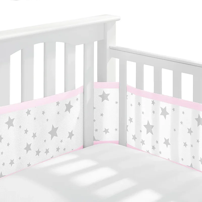 Breathable Mesh Bed Liner 4 Panel Baby Cot Fence Cotton Railing Thicken Bumper One-piece Crib Around Protector Baby Room Decor