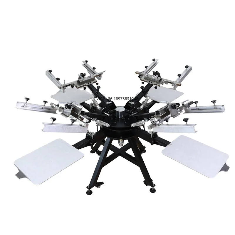 Heavy Duty 4 Color 4 Station Flat Manual Rotary Textile Screen Printing Machine with Micro Registration