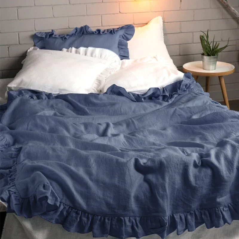 100%Linen Duvet Cover Premium Shabby Chic Ruffled Farmhouse Bedding 1 Comforter Quilt Cover France High End Vintage Style TJ7719