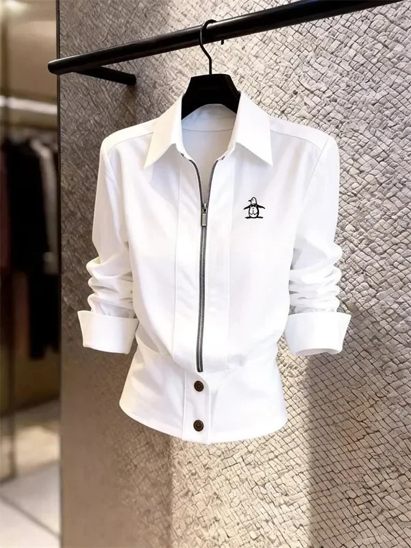 Golf autumn new style versatile waist slimming top Golf fashion POLO collar zipper pullover long sleeved shirt for women