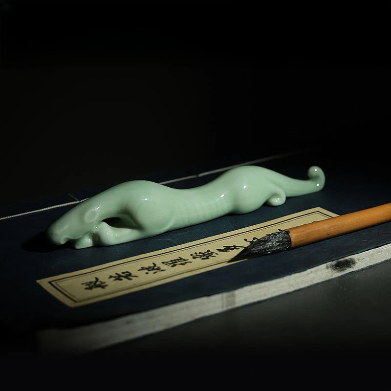 Fuhu Celadon Ceramic Brush Rest, Brush Mountain, Brush Holder, Paperweight Ornament for Calligraphy