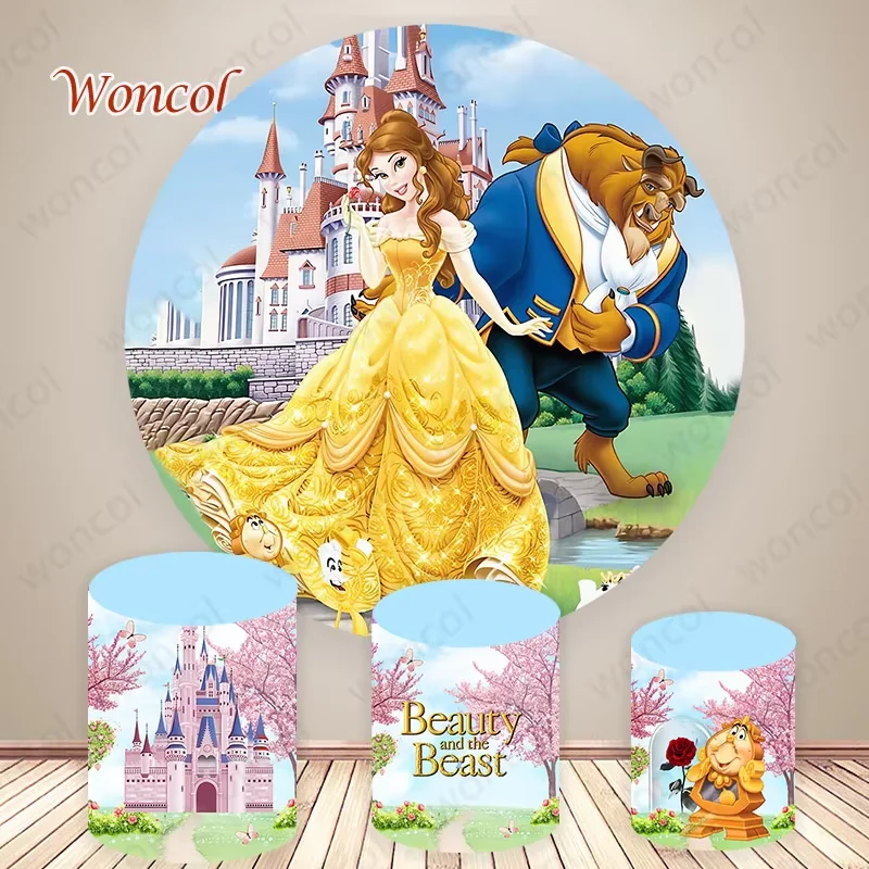 

Круглый фон «Красавица и чудовище», фон принцессы Белль на день рождения, чехол на цилиндр «Красавица и чудовище», реквизит для фотосессии