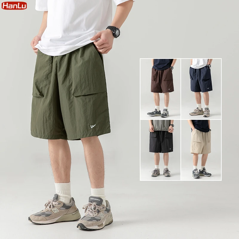 

2025 Summer New Cargo Shorts Men Big Pocket Embroid Short Trouser Fashion Korean Street Elastic Waist Casual Shorts Pant Male