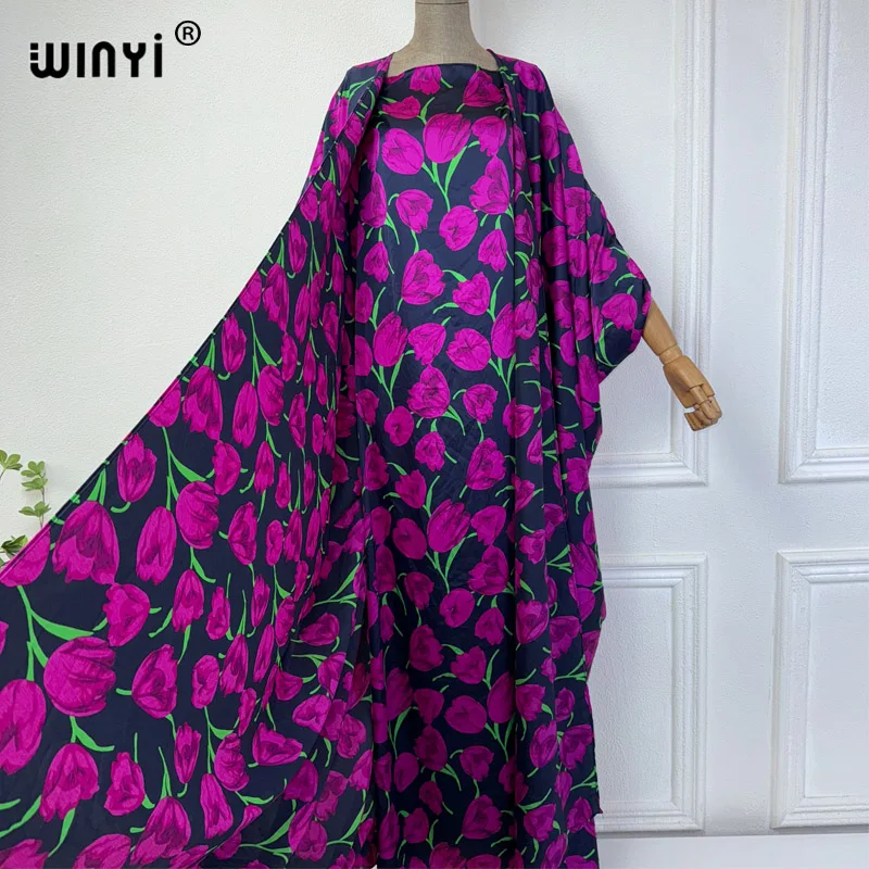 Imagem -05 - Winyi-vestido Maxi Estampado Boêmio para Mulheres Cardigã de Verão Novo Vestido Longo de Praia Quimono Terno de Peças Férias