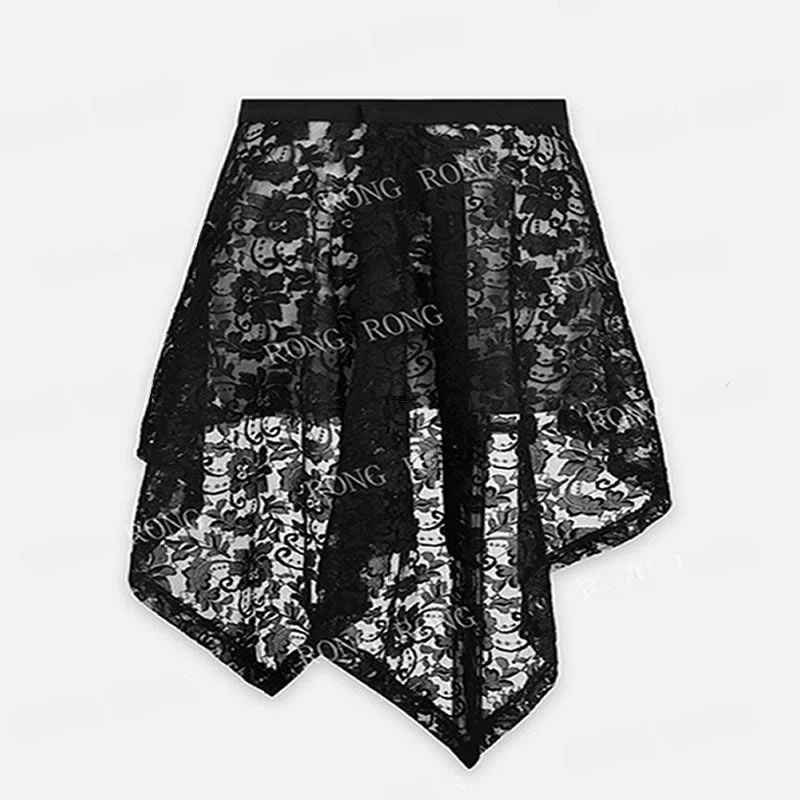 

Faionable Retro Lace ort Skirt Asymmetrical Design Slimming High Waist A-Line Summer New Sle Polyester Blend Material